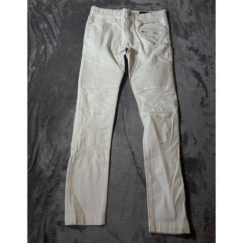 Armani Exchange J27 Skinny Biker Jeans Mens 31X30 White Moto Distressed Denim
